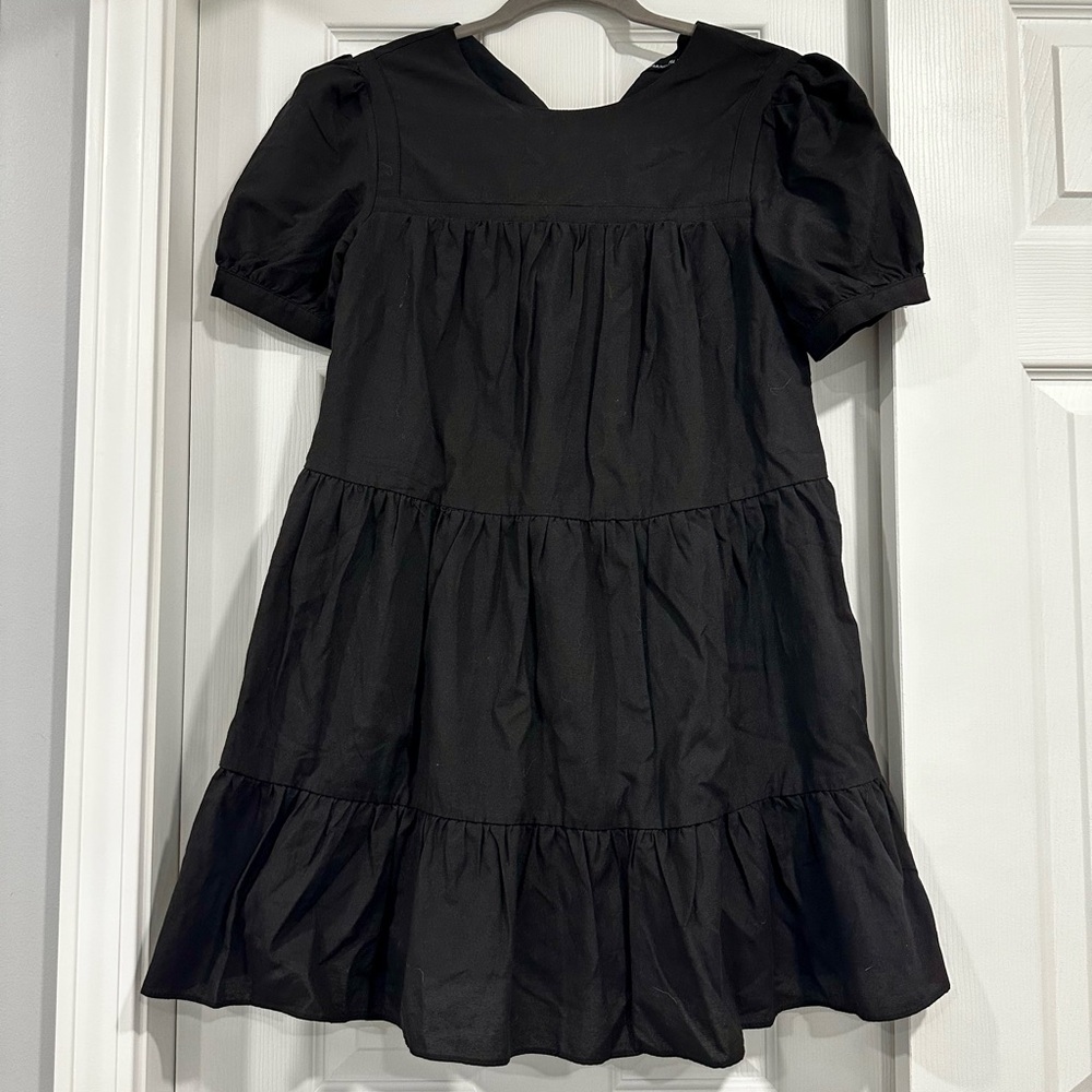 Pomander Place Black Tiered Puff Sleeve Mini Dress